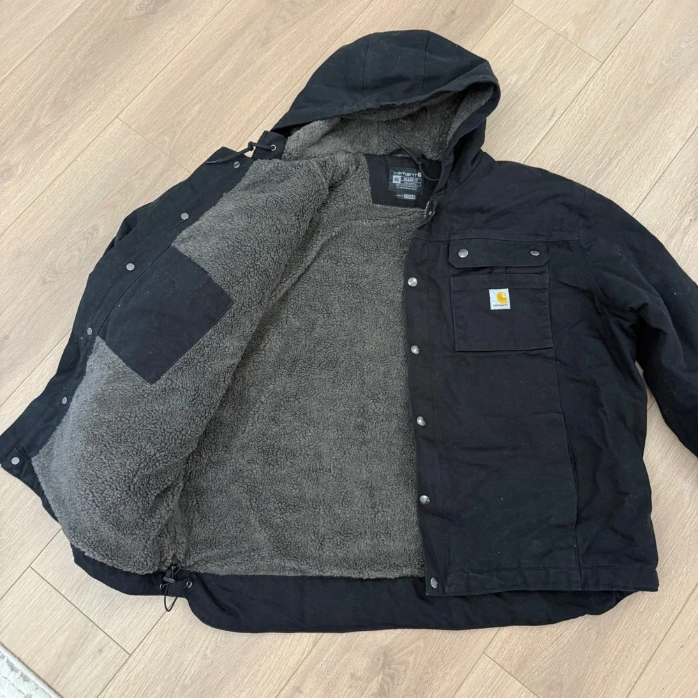 Carhartt OJ3826-M Relaxed Fit Sherpa Lined Hooded Jacket Mens 2XL Black Canvas